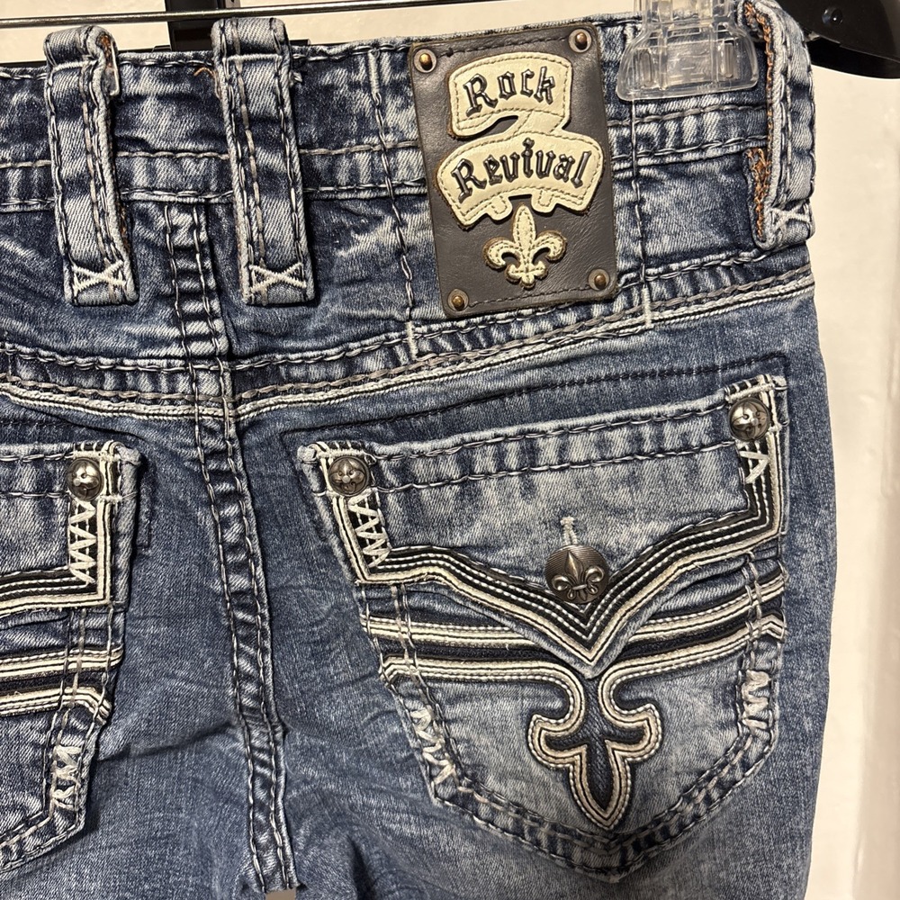 Rock Revival Eben Straight Leg Jeans Mens Size 30 Distressed Blue Acid Wash - Picture 7 of 14